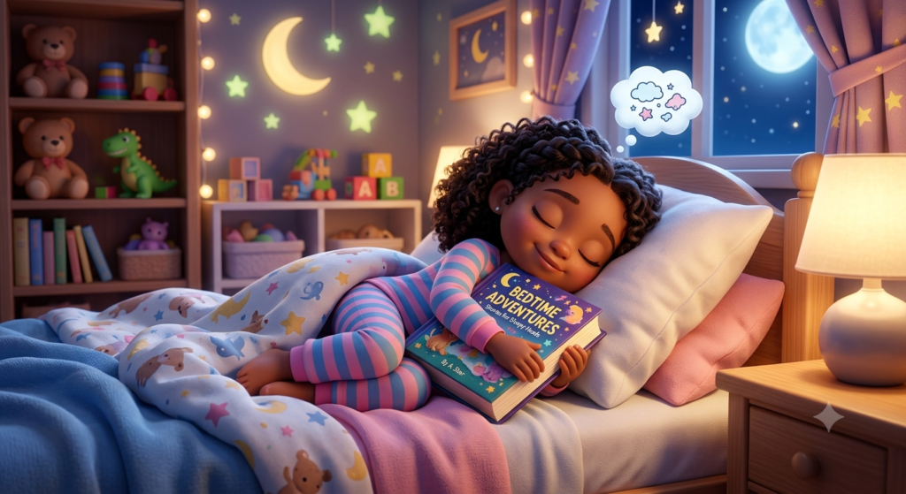Child sleeping with bedtime storybook