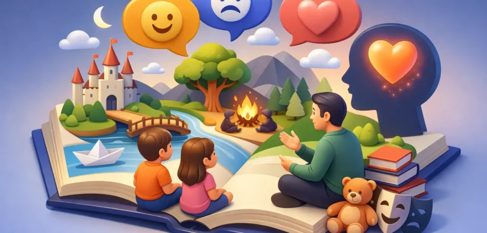 Children learning emotions through storytelling.
